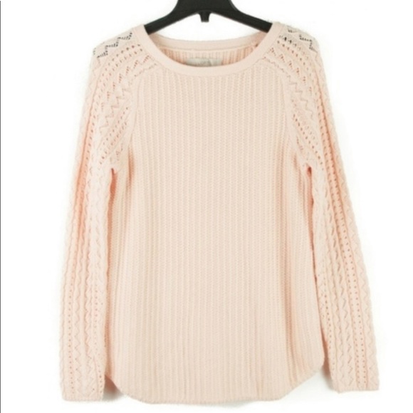 LOFT Sweaters - LOFT Cable Sleeve Sweater Blush Pink Wool Blend